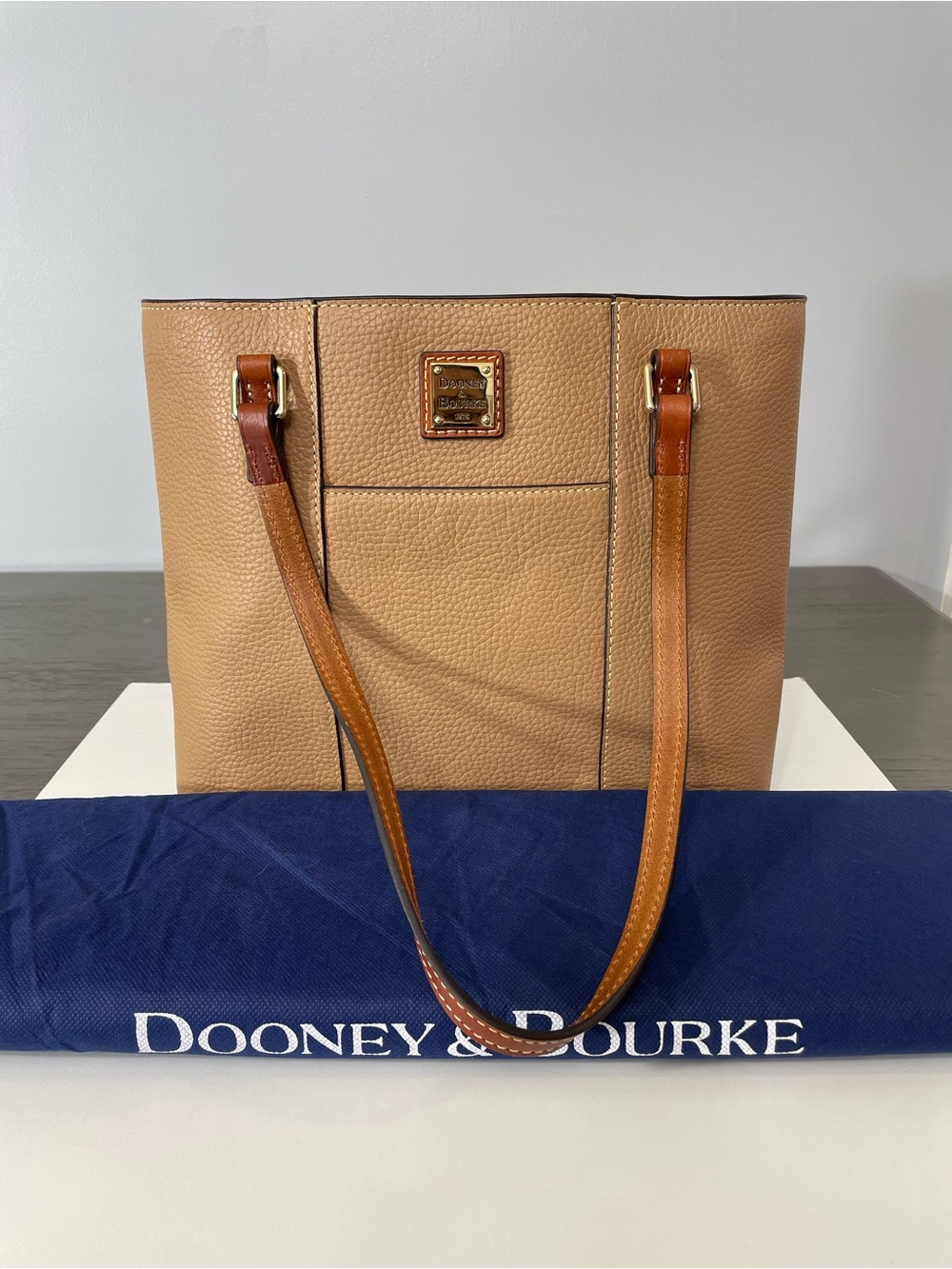 Dooney & Bourke Tan Pebble Leather Tote with Chestnut Straps